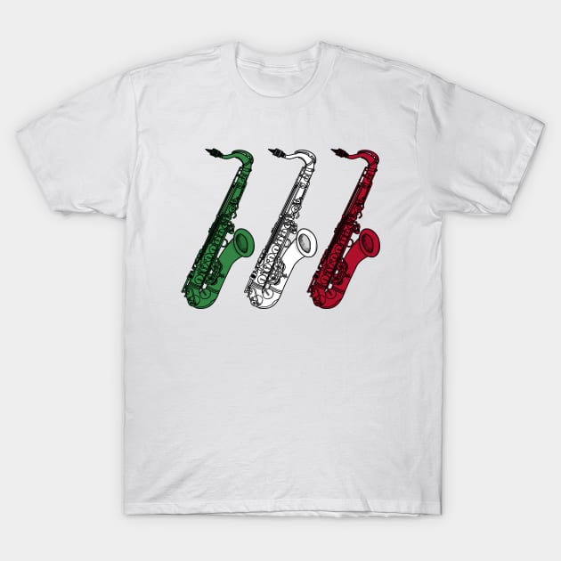 Saxophone Italian Flag Saxophonist Sax Player Italy T-Shirt by doodlerob